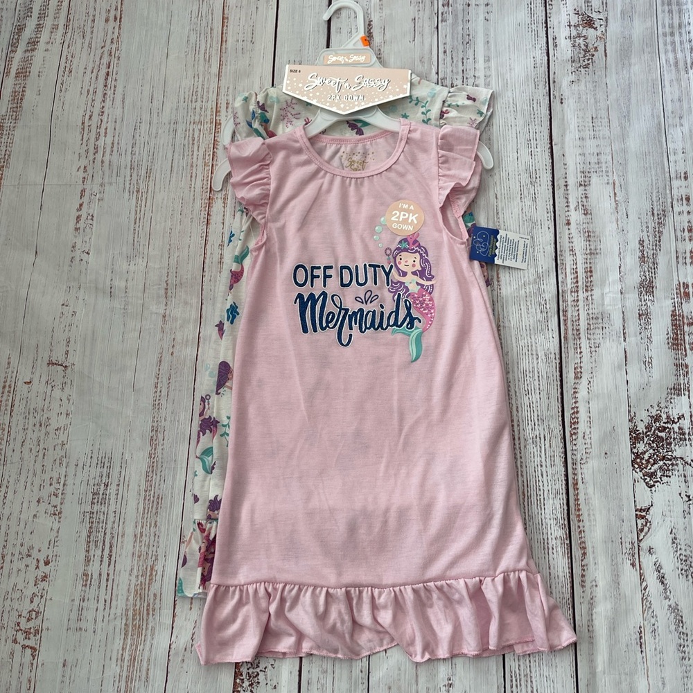 NEW! Sweet n Sassy 2 Pack Mermaid Nightgowns Size 6 (Small)